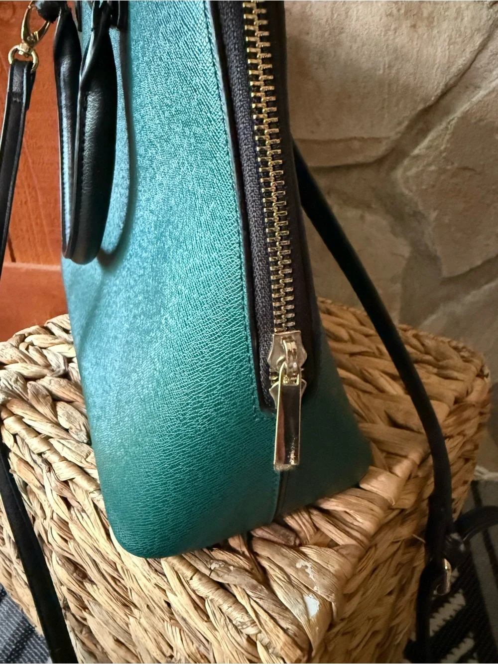 French Galeries Lafayette Emerald Green Structured Dome Handbag & Cross Body